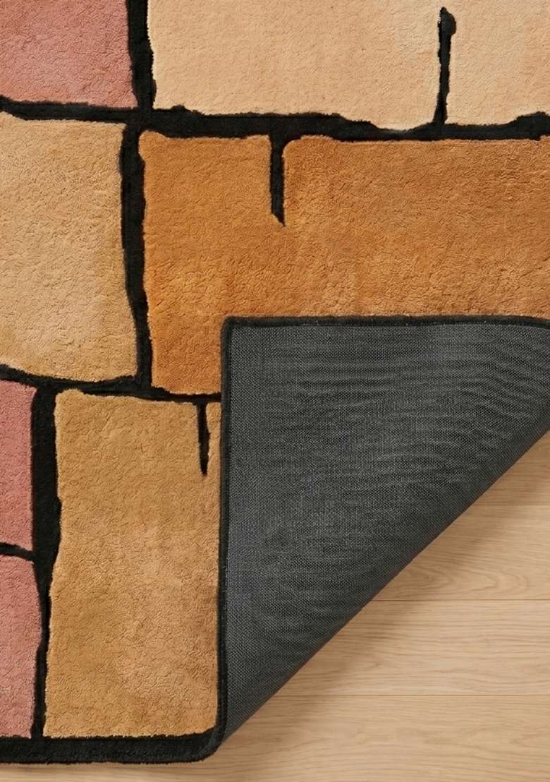 100% Wool Handmade Dusty Terracotta Rug | Contemporary Geometric Carpet With Cotton Backing For Living Room - Indya