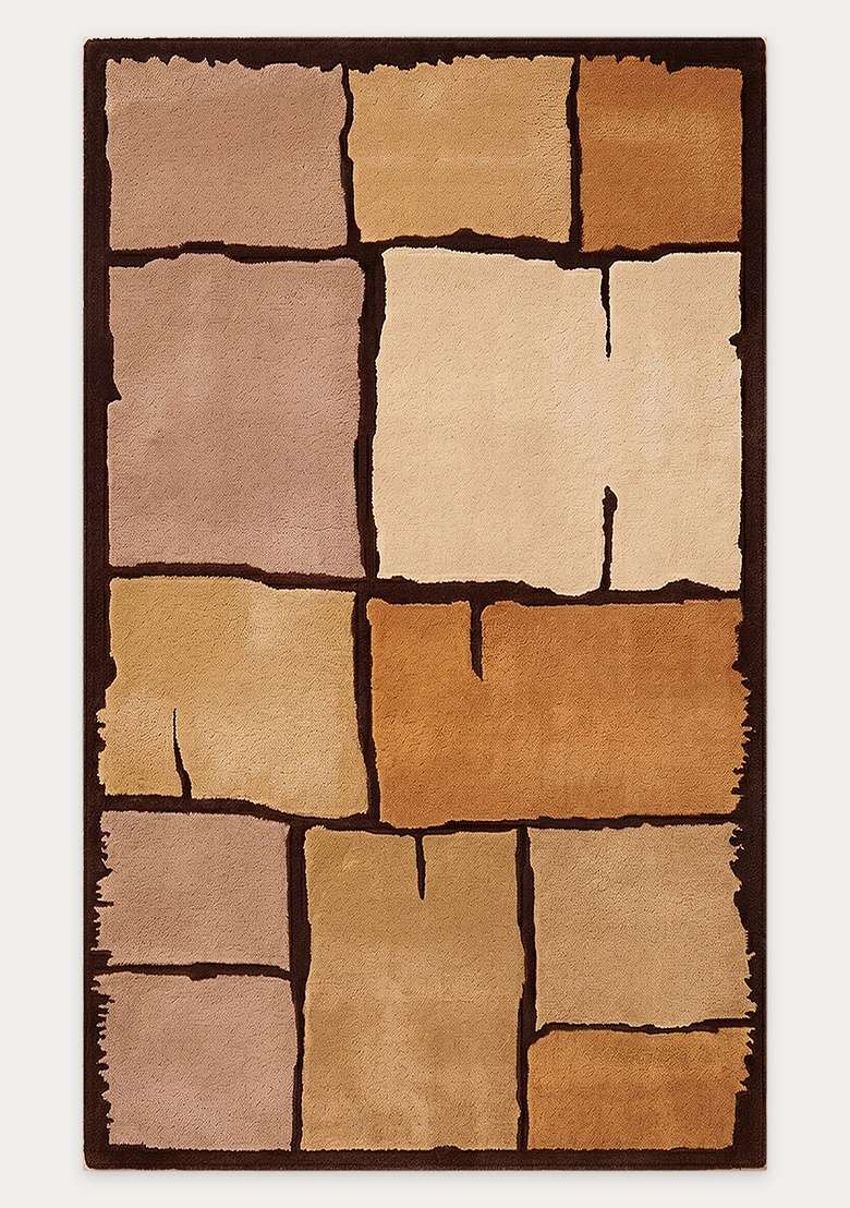 100% Wool Handmade Mocha Brown Rug | Contemporary Geometric Carpet With Cotton Backing For Living Room - Indya