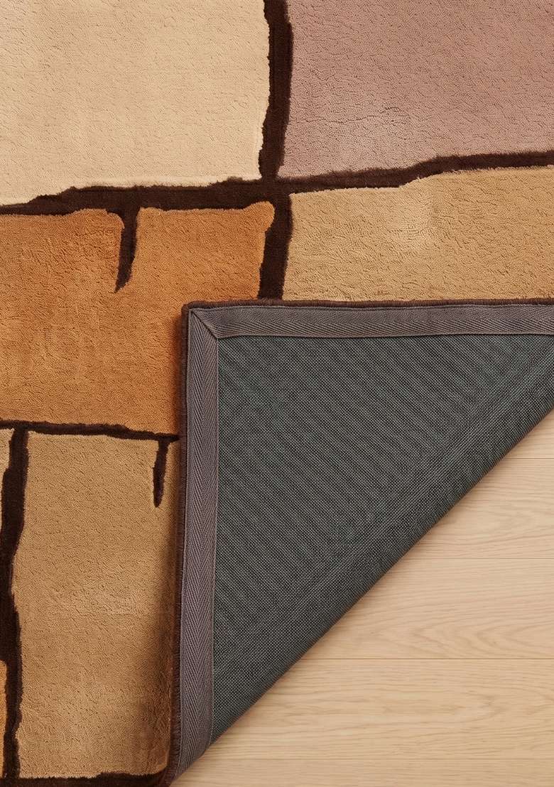 100% Wool Handmade Mocha Brown Rug | Contemporary Geometric Carpet With Cotton Backing For Living Room - Indya
