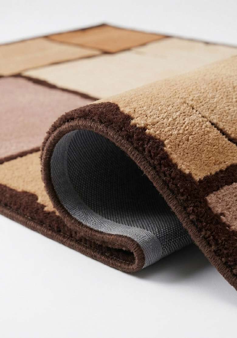 100% Wool Handmade Mocha Brown Rug | Contemporary Geometric Carpet With Cotton Backing For Living Room - Indya