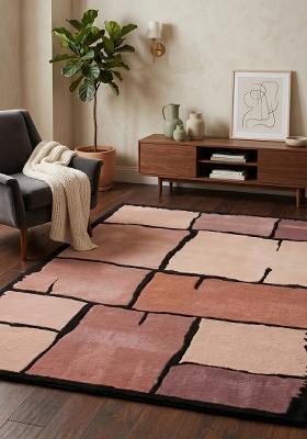 Saffron Rugs Hand-Tufted 100% Wool Area Rug | Muted Mauve Rectangular Rug | Cotton Backing | Contemporary Geometric Home Decor Carpet for Living Room Bedroom