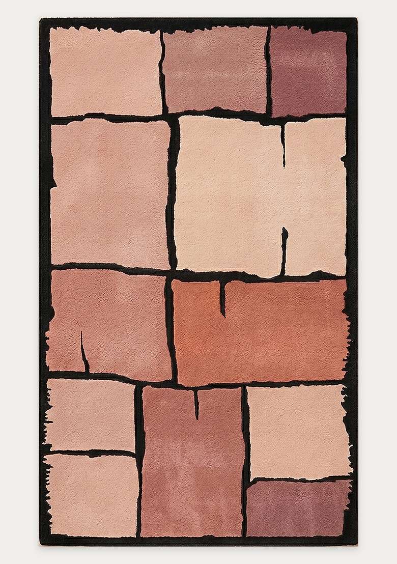 100% Wool Handmade Muted Mauve Rug | Contemporary Geometric Carpet With Cotton Backing For Living Room - Indya