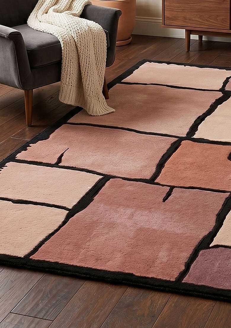 Saffron Rugs Hand-Tufted 100% Wool Area Rug | Muted Mauve Rectangular Rug | Cotton Backing | Contemporary Geometric Home Decor Carpet for Living Room Bedroom - Indya