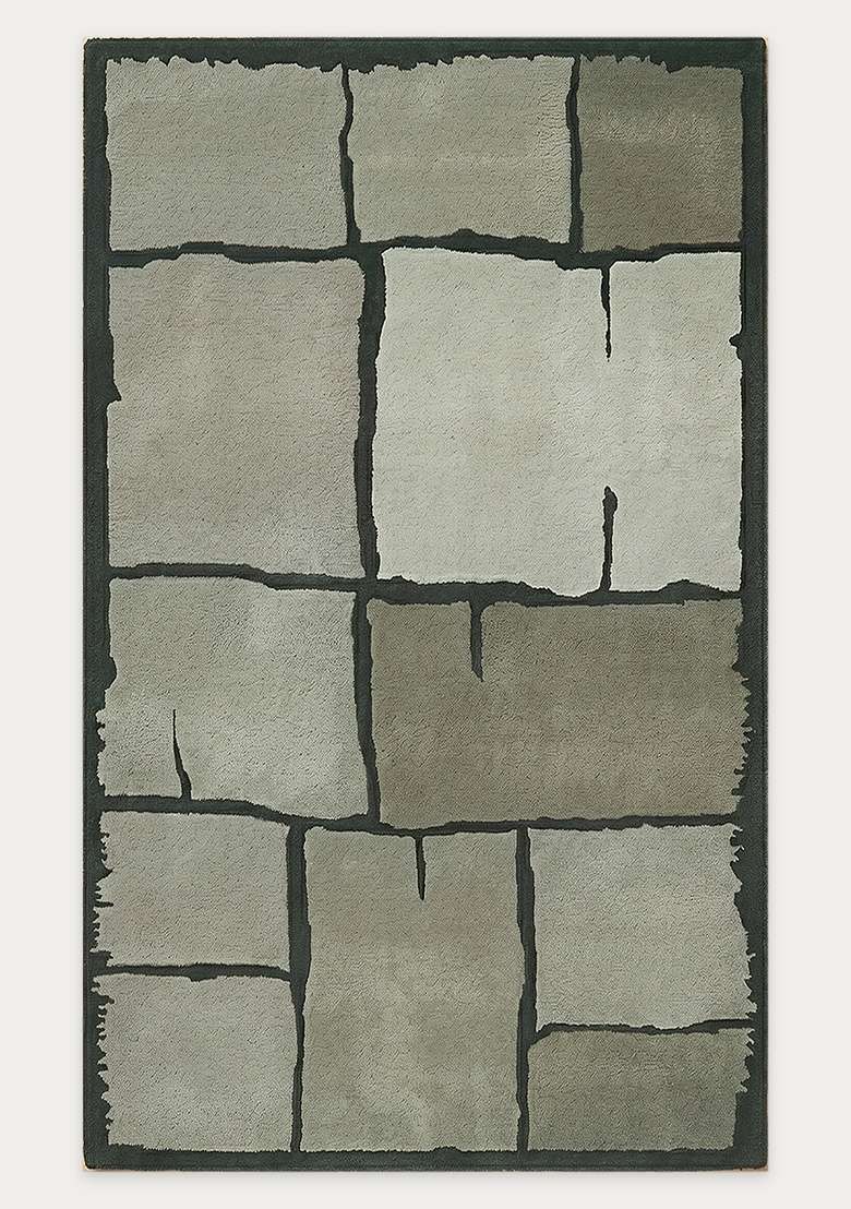 100% Wool Handmade Moss Green Rug | Contemporary Geometric Carpet With Cotton Backing For Living Room - Indya