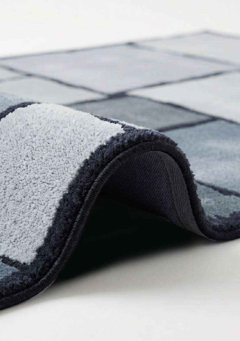 Saffron Rugs Hand-Tufted 100% Wool Area Rug | Steel Blue Rectangular Rug | Cotton Backing | Contemporary Geometric Home Decor Carpet for Living Room Bedroom - Indya