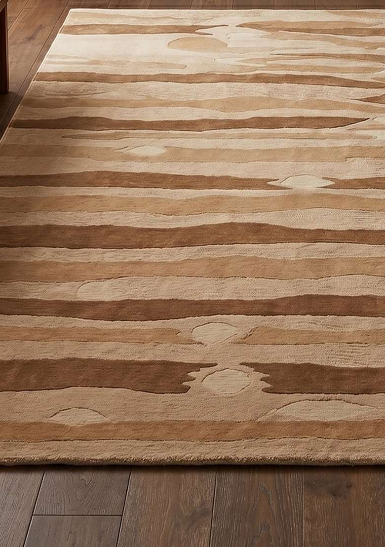 Saffron Rugs Hand-Tufted 100% Wool Area Rug | Camel Tan Rectangular Rug | Cotton Backing | Eclectic Striped Home Decor Carpet for Living Room Bedroom - Indya