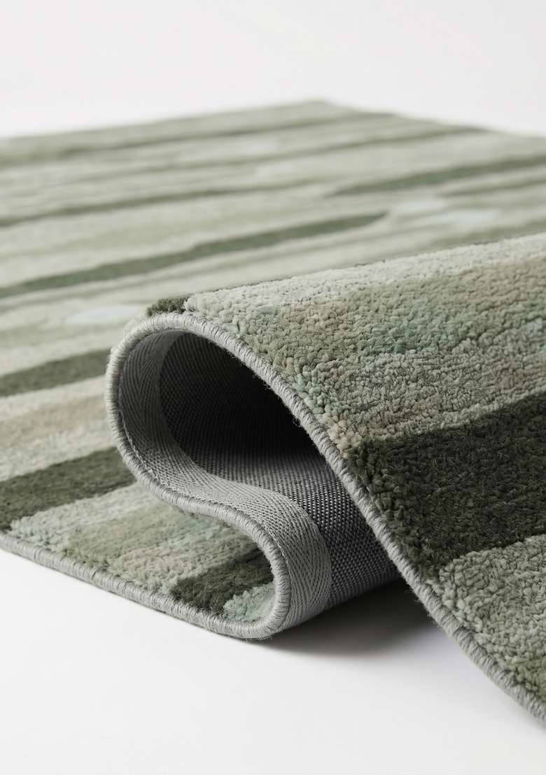 Saffron Rugs Hand-Tufted 100% Wool Area Rug | Moss Green Rectangular Rug | Cotton Backing | Eclectic Striped Home Decor Carpet for Living Room Bedroom - Indya