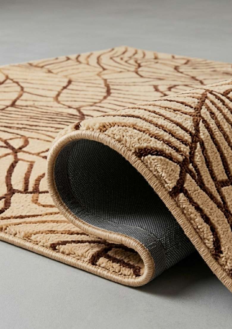 100% Wool Handmade Brown Rug | Contemporary Leaf Square Carpet With Cotton Backing For Living Room - Indya