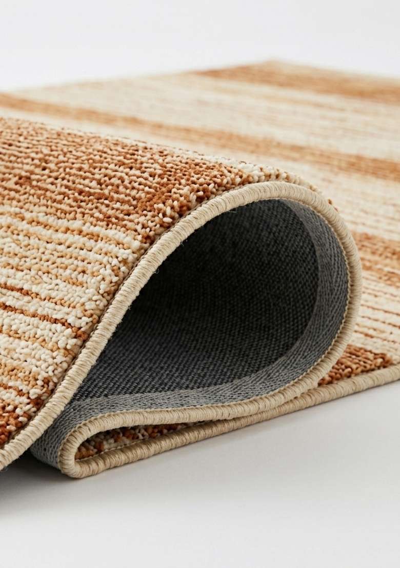 100% Wool Handmade Rust Orange Rug | Contemporary Striped Carpet With Cotton Backing For Living Room - Indya