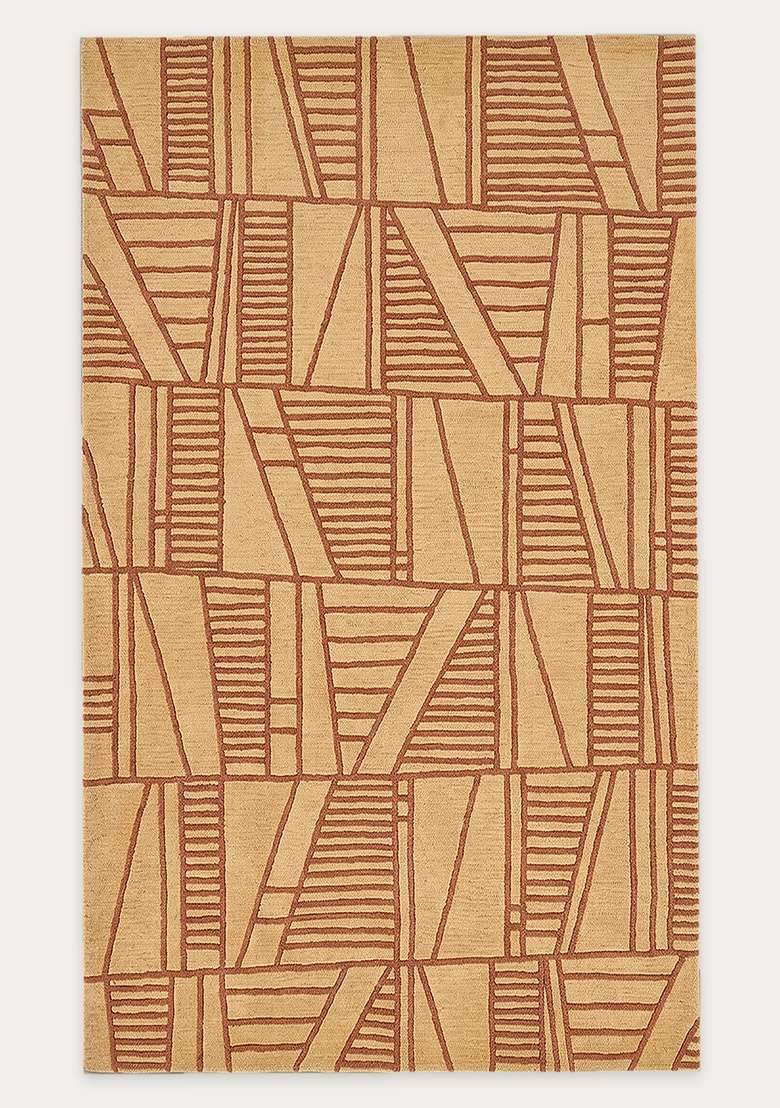 100% Wool Handmade Rust Orange Rug | Contemporary Geometric Carpet With Cotton Backing For Living Room - Indya