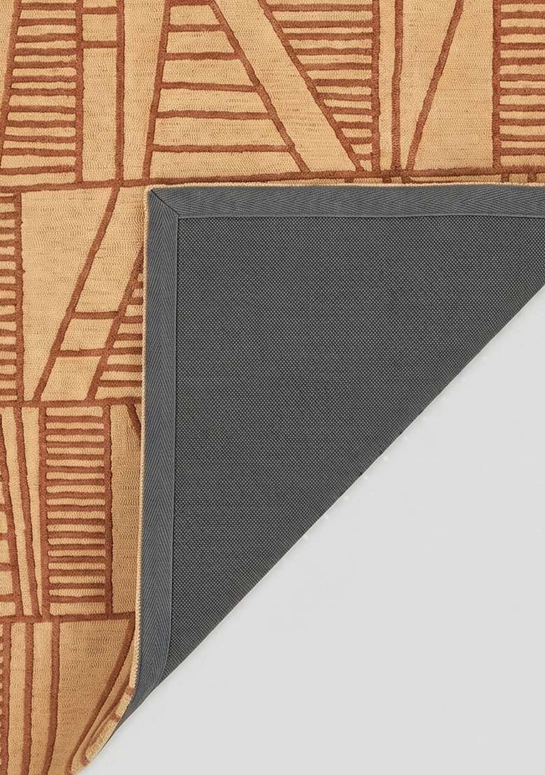 100% Wool Handmade Rust Orange Rug | Contemporary Geometric Carpet With Cotton Backing For Living Room - Indya