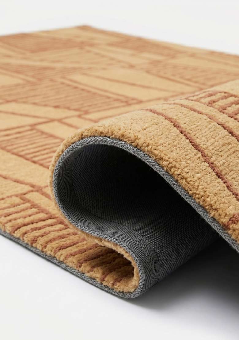 100% Wool Handmade Rust Orange Rug | Contemporary Geometric Carpet With Cotton Backing For Living Room - Indya