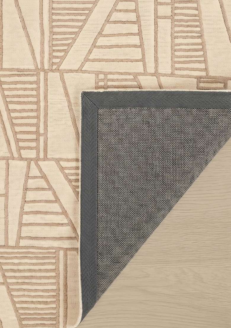 100% Wool Handmade Beige Rug | Contemporary Geometric Carpet With Cotton Backing For Living Room - Indya
