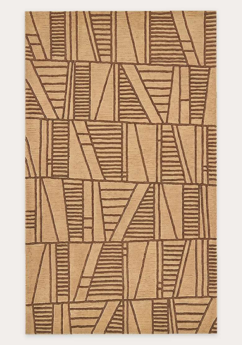 100% Wool Handmade Moca Brown Rug | Contemporary Geometric Carpet With Cotton Backing For Living Room - Indya
