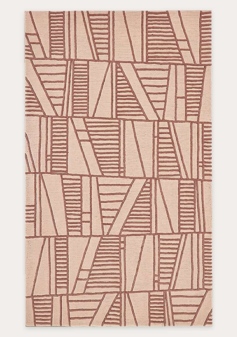 100% Wool Handmade Blush Pink Rug | Contemporary Geometric Carpet With Cotton Backing For Living Room - Indya