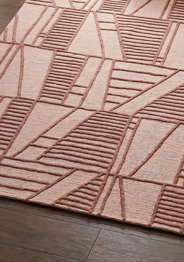 100% Wool Handmade Blush Pink Rug | Contemporary Geometric Carpet With Cotton Backing For Living Room - Indya