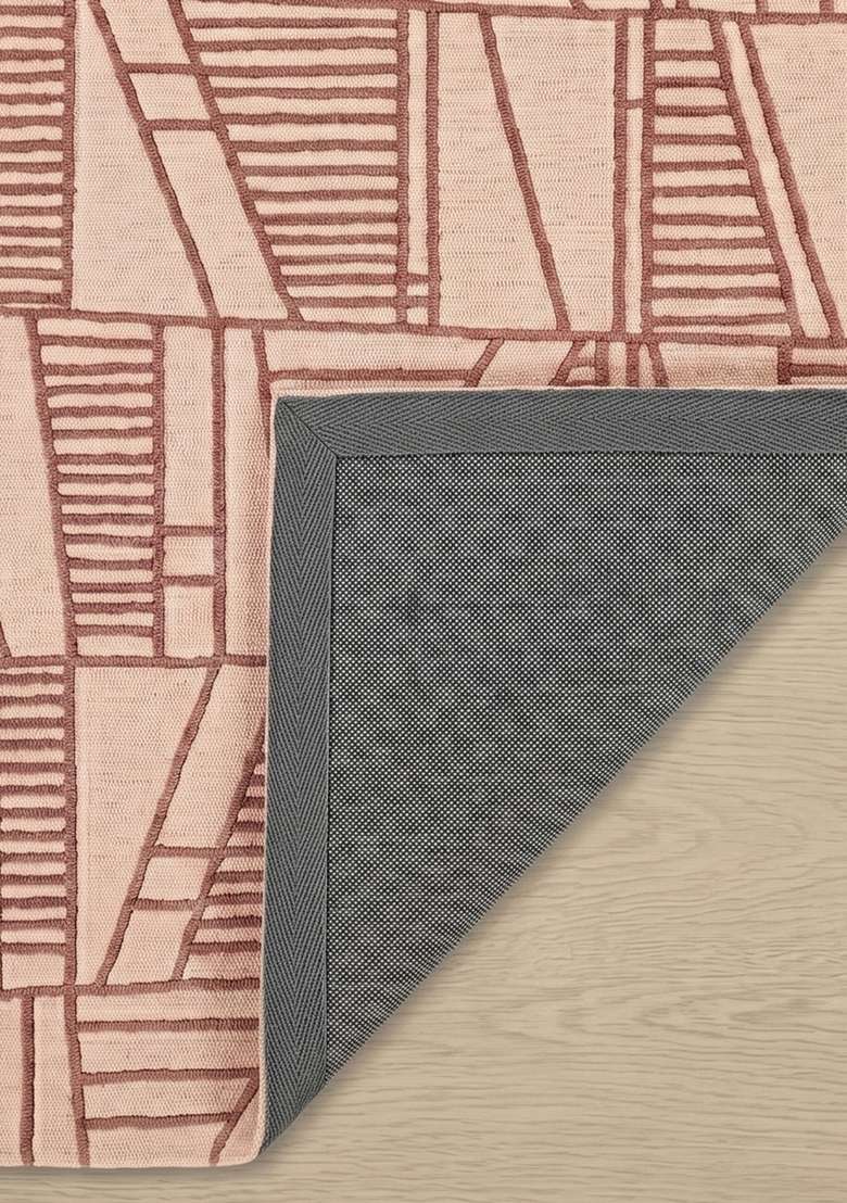 100% Wool Handmade Blush Pink Rug | Contemporary Geometric Carpet With Cotton Backing For Living Room - Indya