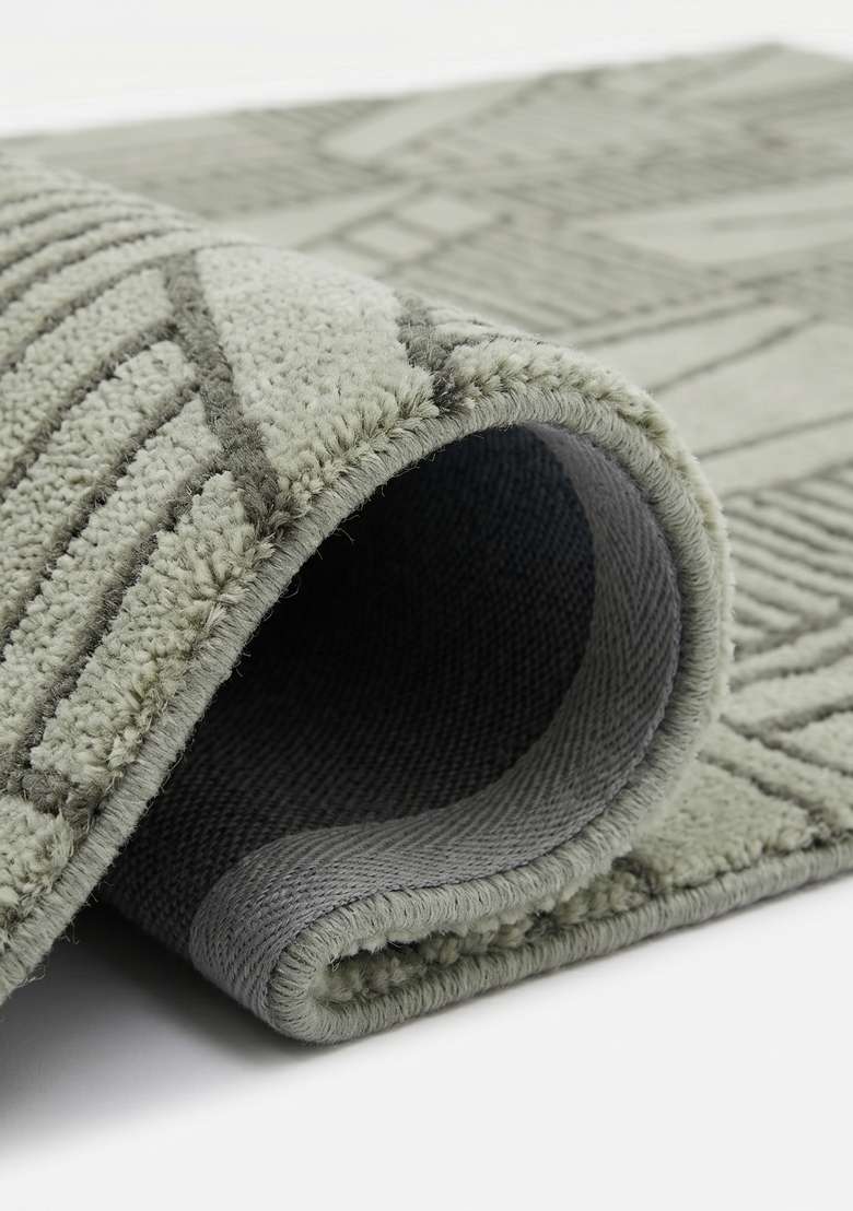 Saffron Rugs Hand-Tufted 100% Wool Area Rug | Muted Sage Green Rectangular Rug | Cotton Backing | Contemporary Geometric Home Decor Carpet for Living Room Bedroom - Indya