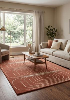Saffron Rugs Hand-Tufted 100% Wool Area Rug | Burnt Orange Rectangular Rug | Cotton Backing | Mid-Century Modern Swirls Home Decor Carpet for Living Room Bedroom