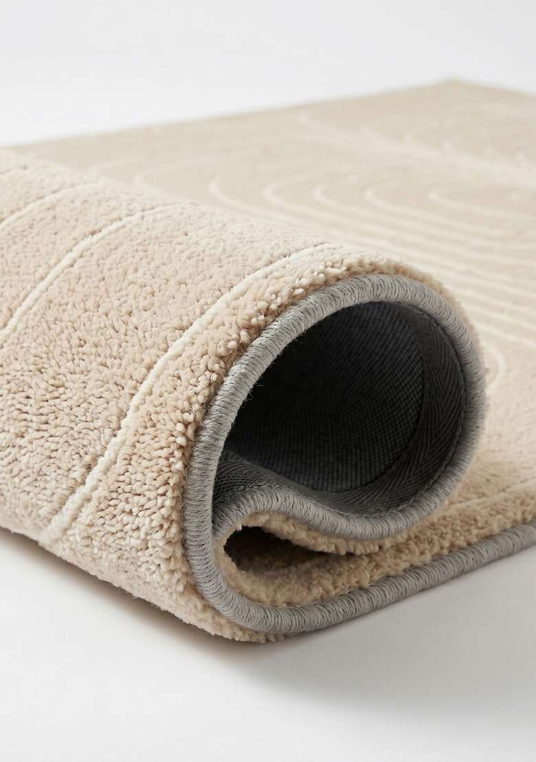 100% Wool Handmade Beige Rug | Mid Century Modern Swirls Carpet With Cotton Backing For Living Room - Indya