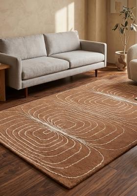 Saffron Rugs Hand-Tufted 100% Wool Area Rug | Brown Rectangular Rug | Cotton Backing | Mid-Century Modern Swirls Home Decor Carpet for Living Room Bedroom