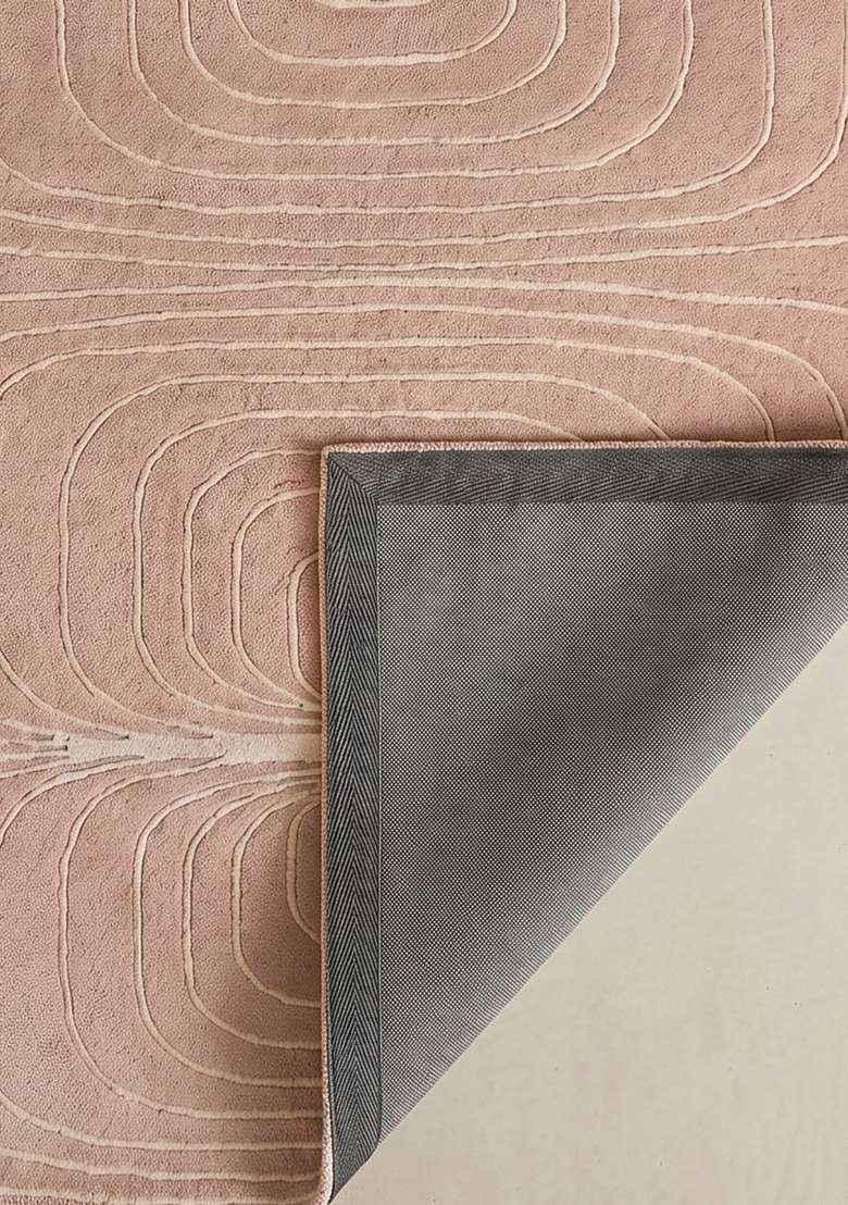 100% Wool Handmade Dusty Rose Rug | Mid Century Modern Swirls Carpet With Cotton Backing For Living Room - Indya