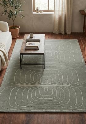Saffron Rugs Hand-Tufted 100% Wool Area Rug | Sage Green Rectangular Rug | Cotton Backing | Mid-Century Modern Swirls Home Decor Carpet for Living Room Bedroom