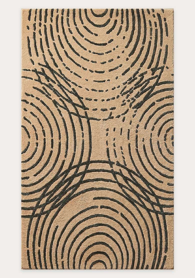 100% Wool Handmade Olive Green Rug | Contemporary Swirls Carpet With Cotton Backing For Living Room - Indya