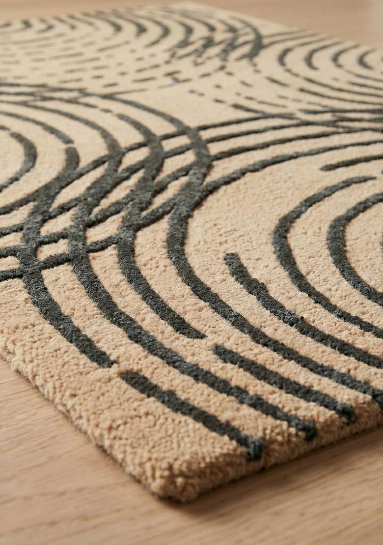 100% Wool Handmade Olive Green Rug | Contemporary Swirls Carpet With Cotton Backing For Living Room - Indya