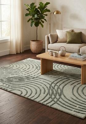 Saffron Rugs Hand-Tufted 100% Wool Area Rug | Sage Green Rectangular Rug | Cotton Backing | Contemporary Swirls Home Decor Carpet for Living Room Bedroom