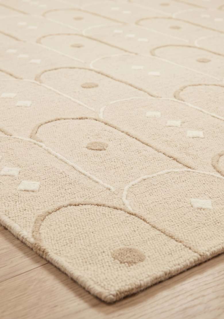 Saffron Rugs Hand-Tufted 100% Wool Area Rug | Cream Rectangular Rug | Cotton Backing | Art Deco Trellis Home Decor Carpet for Living Room Bedroom - Indya
