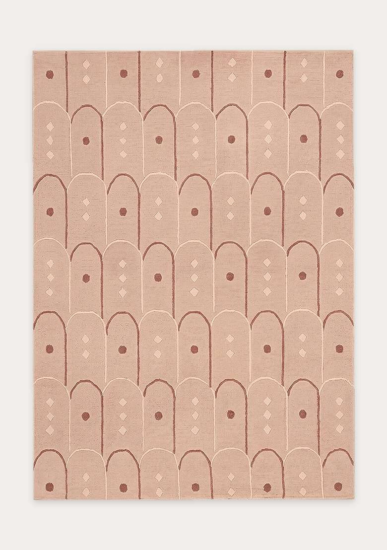 100% Wool Handmade Dusty Rose Rug | Art Deco Trellis Carpet With Cotton Backing For Living Room - Indya