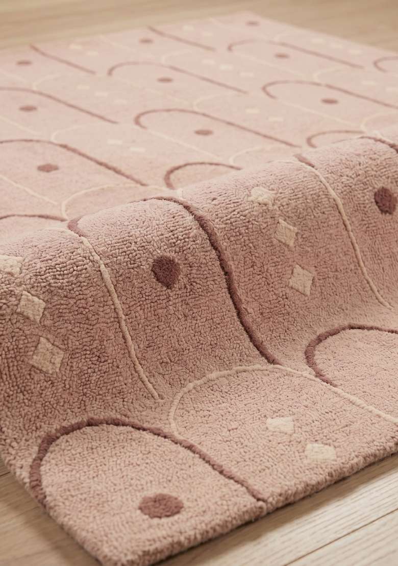 100% Wool Handmade Dusty Rose Rug | Art Deco Trellis Carpet With Cotton Backing For Living Room - Indya