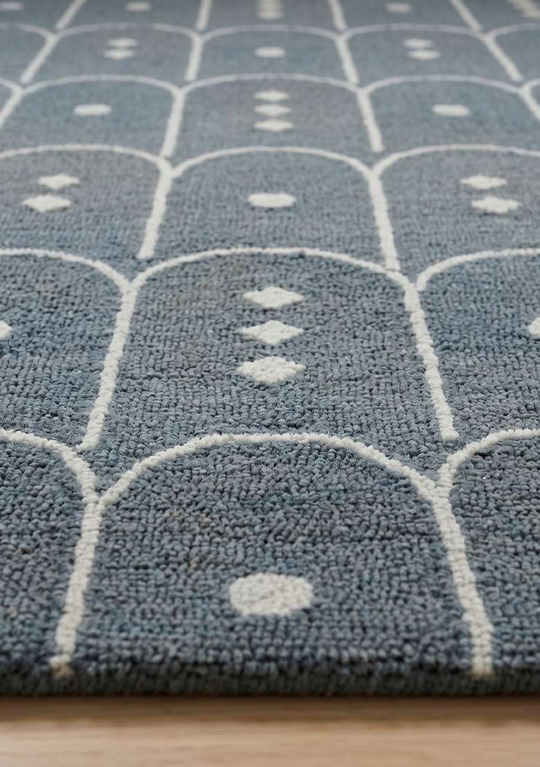 Saffron Rugs Hand-Tufted 100% Wool Area Rug | Slate Blue Rectangular Rug | Cotton Backing | Art Deco Trellis Home Decor Carpet for Living Room Bedroom - Indya