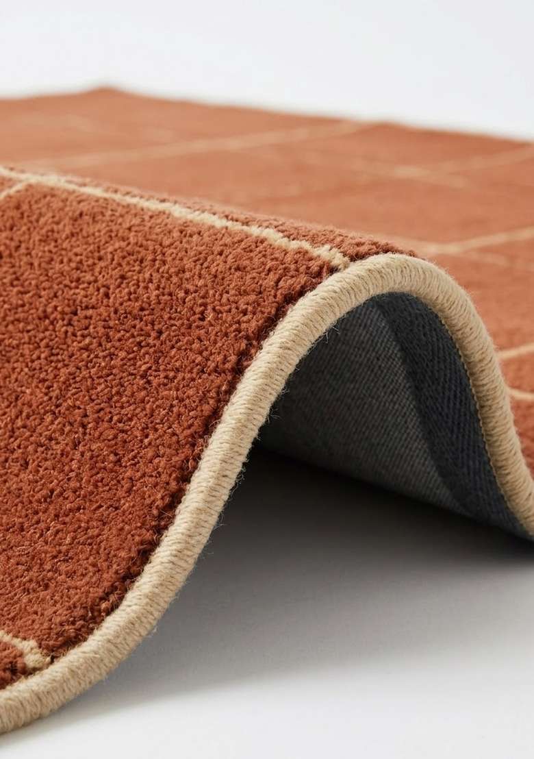 Saffron Rugs Hand-Tufted 100% Wool Area Rug | Rust Orange Rectangular Rug | Cotton Backing | Contemporary Checkered Home Decor Carpet for Living Room Bedroom - Indya