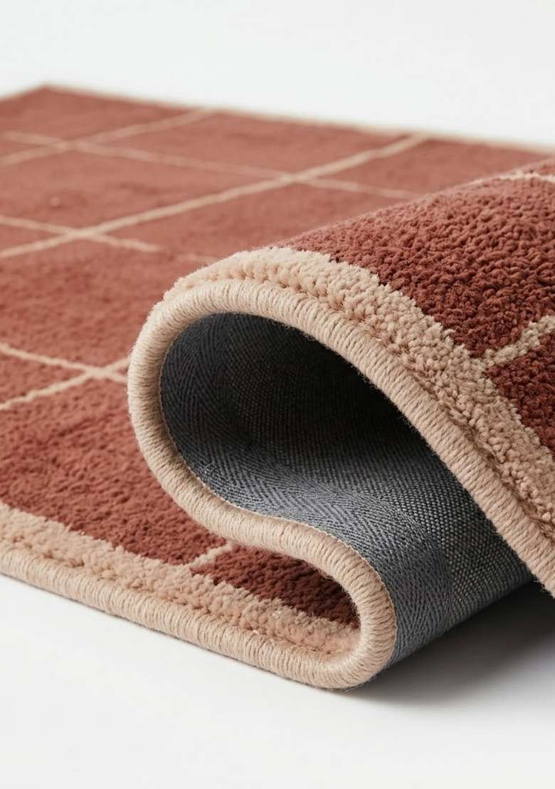 Saffron Rugs Hand-Tufted 100% Wool Area Rug | Dusty Rose Rectangular Rug | Cotton Backing | Contemporary Checkered Home Decor Carpet for Living Room Bedroom - Indya