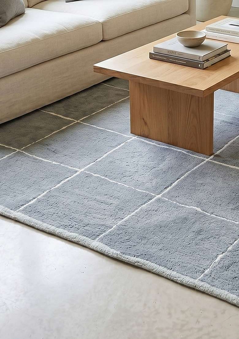 Saffron Rugs Hand-Tufted 100% Wool Area Rug | Slate Blue Rectangular Rug | Cotton Backing | Contemporary Checkered Home Decor Carpet for Living Room Bedroom - Indya