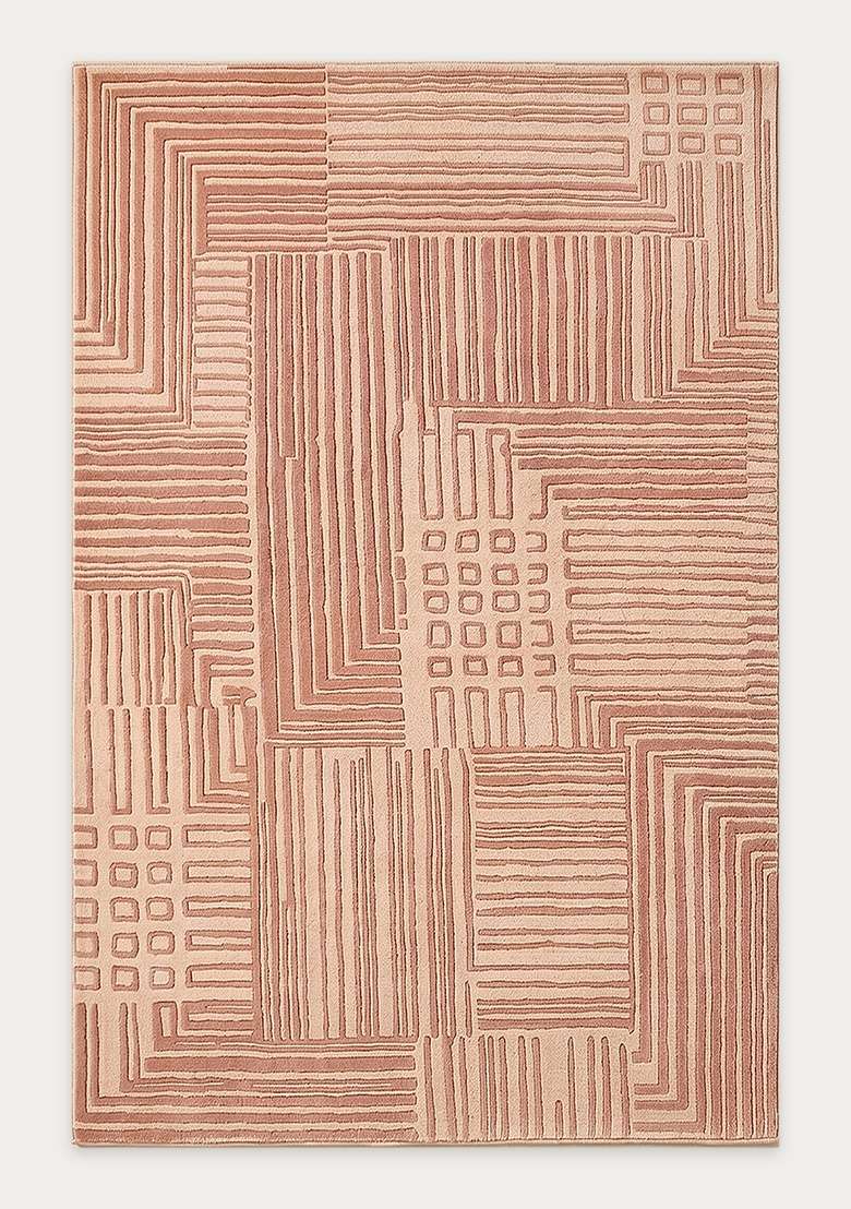 100% Wool Handmade Dusty Rose Rug | Contemporary Geometric Carpet With Cotton Backing For Living Room - Indya