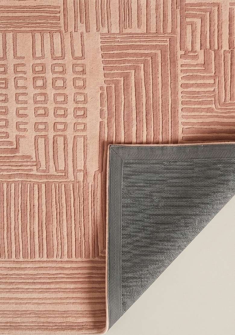 100% Wool Handmade Dusty Rose Rug | Contemporary Geometric Carpet With Cotton Backing For Living Room - Indya