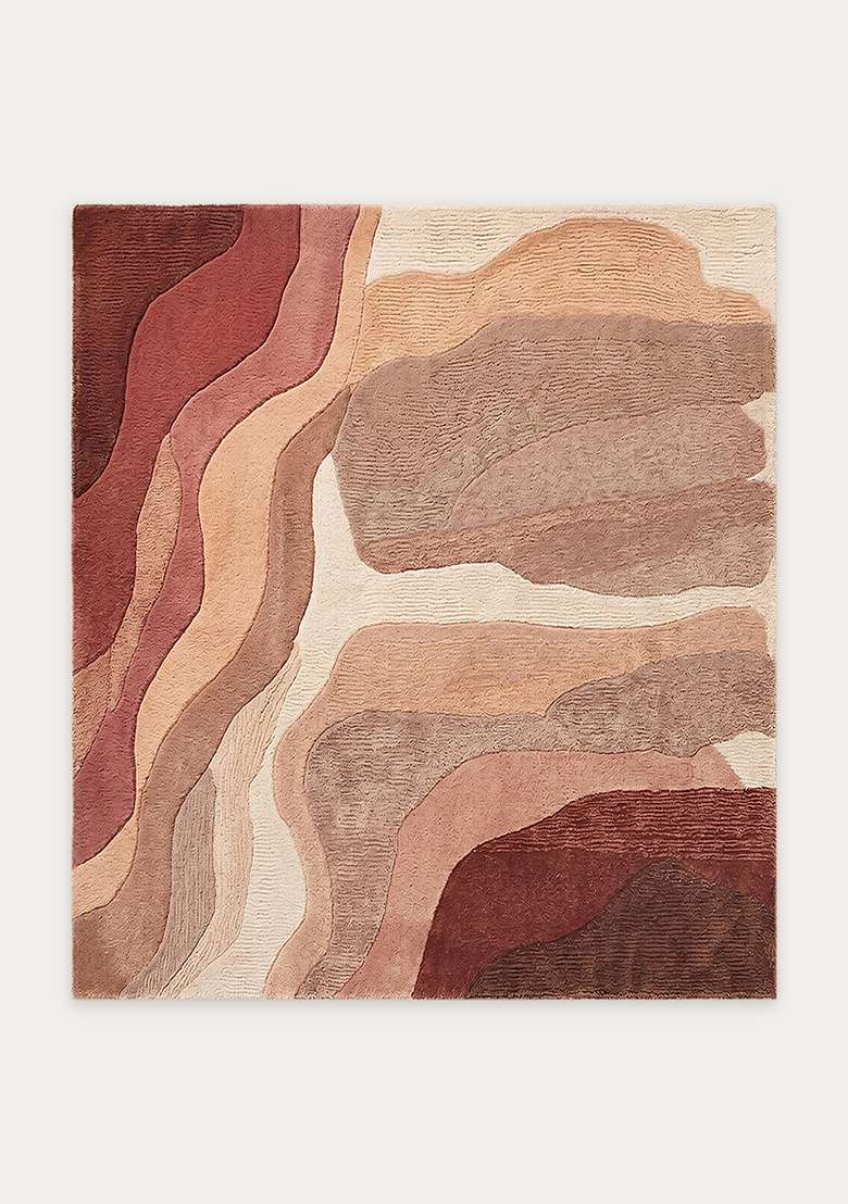100% Wool Handmade Dusty Rose Rug | Eclectic Swirls Square Carpet With Cotton Backing For Living Room - Indya