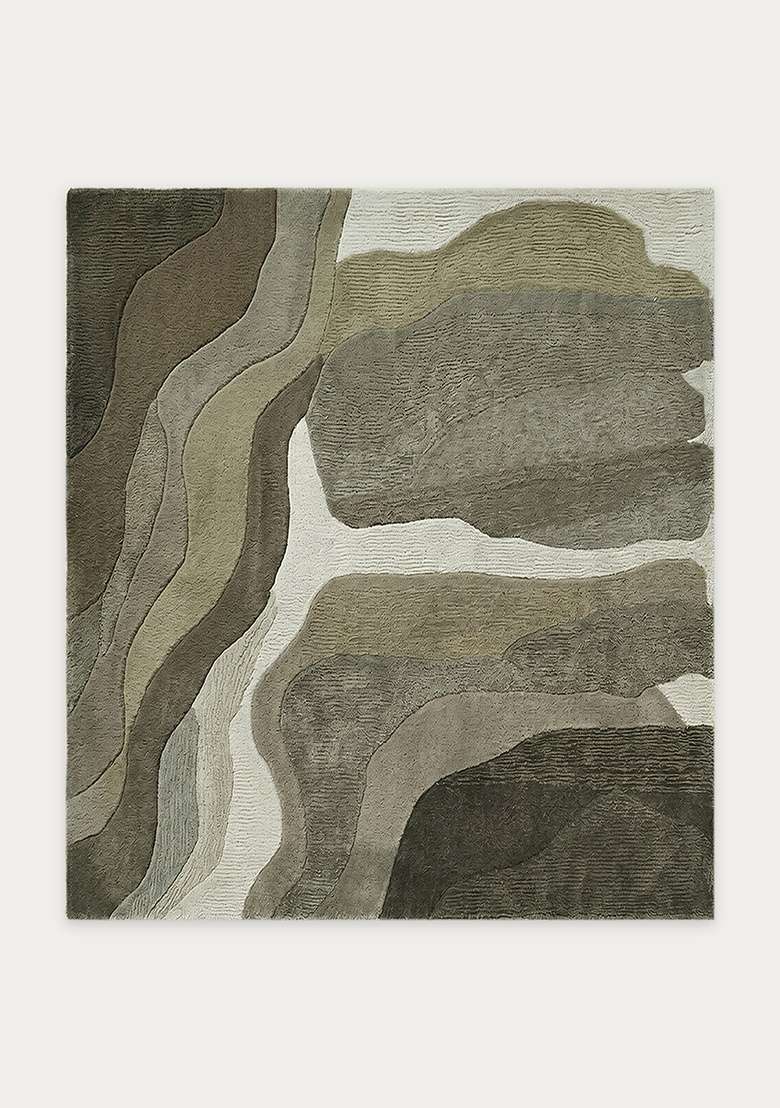 100% Wool Handmade Green Rug | Swirls Square Carpet With Cotton Backing For Living Room | Bedroom - Indya