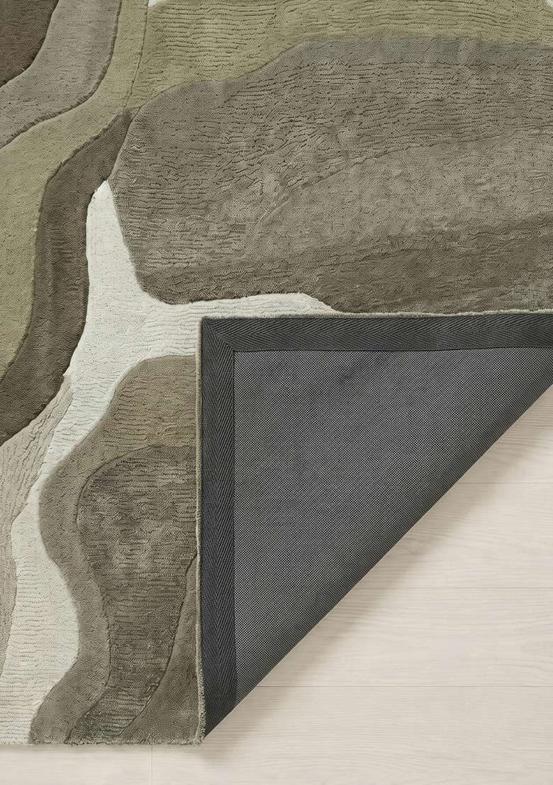 100% Wool Handmade Green Rug | Swirls Square Carpet With Cotton Backing For Living Room | Bedroom - Indya