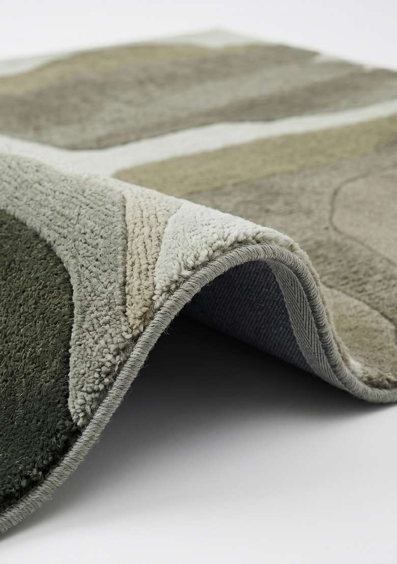 100% Wool Handmade Green Rug | Swirls Square Carpet With Cotton Backing For Living Room | Bedroom - Indya