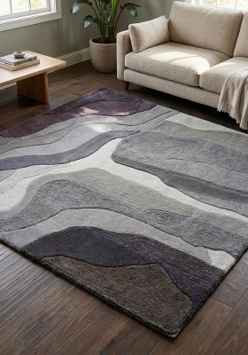 Saffron Rugs Hand-Tufted 100% Wool Area Rug | Slate Blue Square Rug | Cotton Backing | Eclectic Swirls Home Decor Carpet for Living Room Bedroom