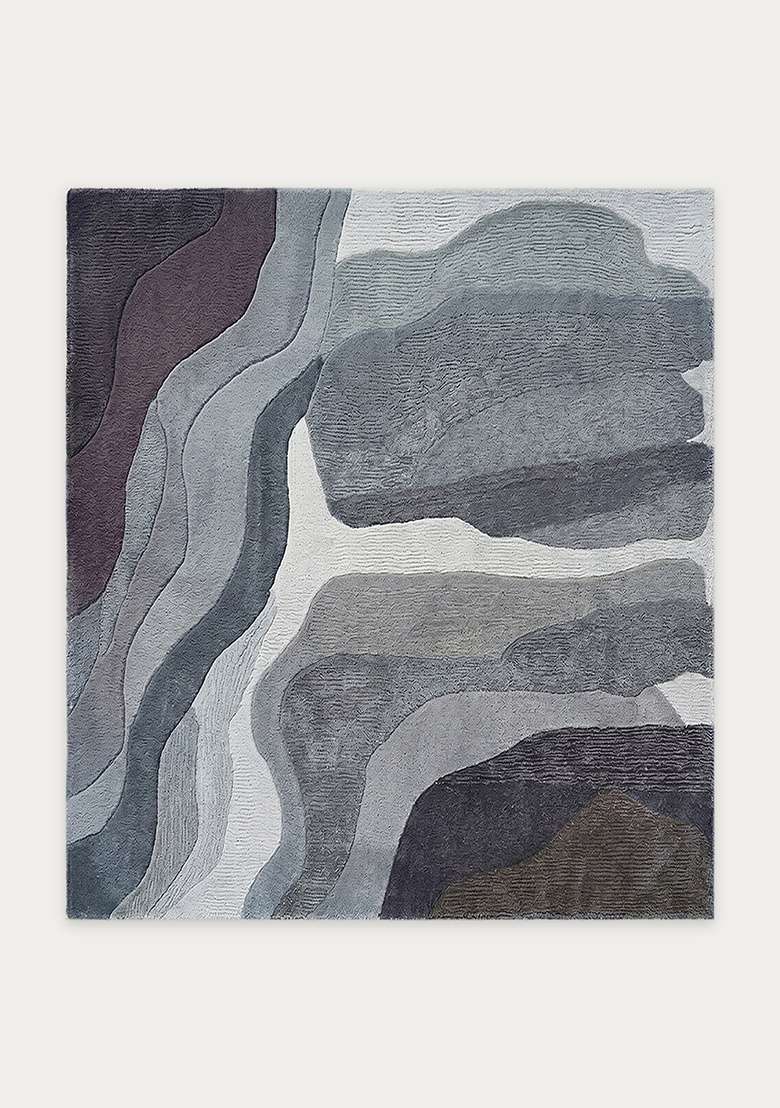 100% Wool Handmade Slate Blue Rug | Eclectic Swirls Square Carpet With Cotton Backing For Living Room - Indya