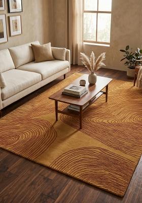 Saffron Rugs Hand-Tufted 100% Wool Area Rug | Rust Orange Rectangular Rug | Cotton Backing | Contemporary Swirls Home Decor Carpet for Living Room Bedroom