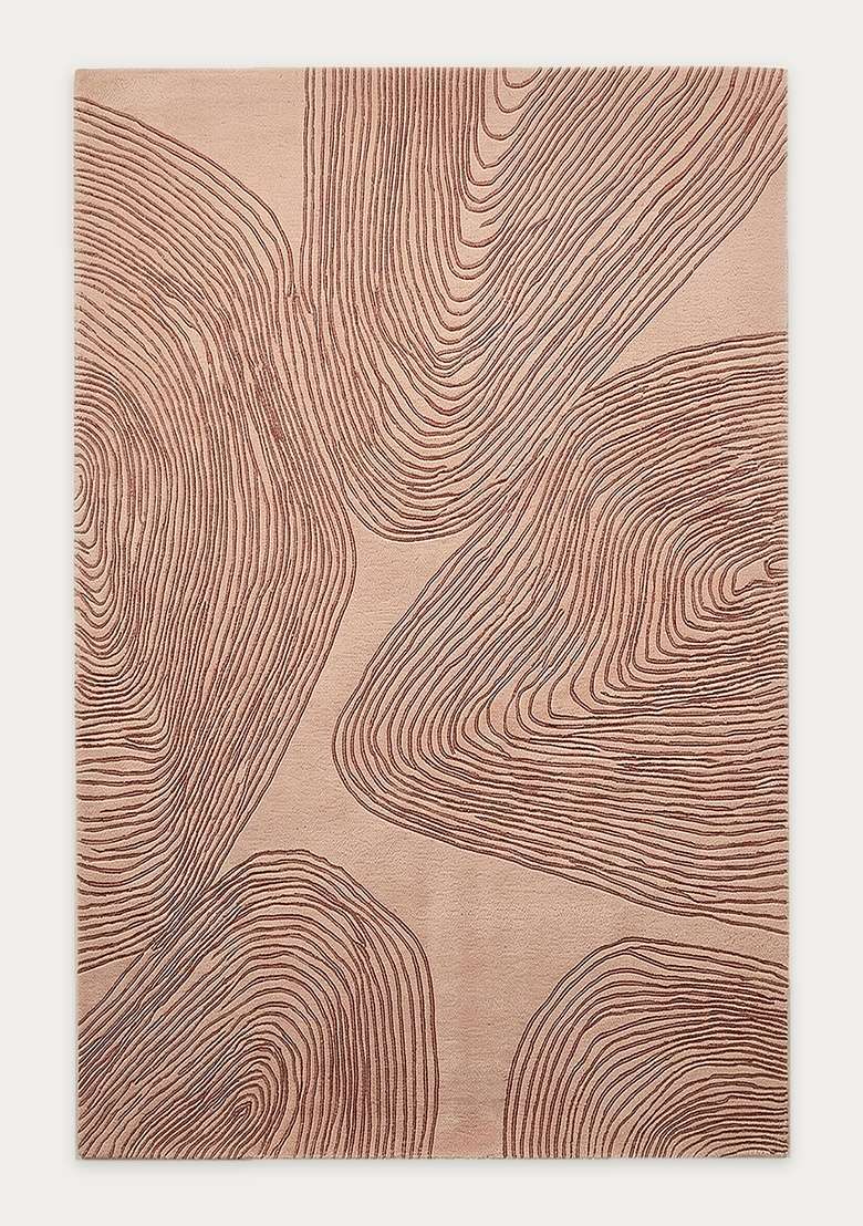 100% Wool Handmade Dusty Rose Rug | Contemporary Swirls Carpet With Cotton Backing For Living Room - Indya