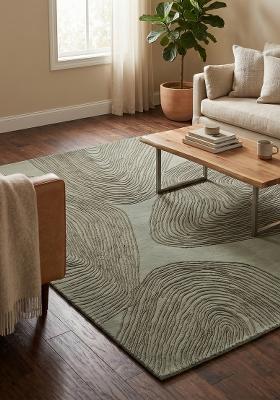 Saffron Rugs Hand-Tufted 100% Wool Area Rug | Muted Sage Green Rectangular Rug | Cotton Backing | Contemporary Swirls Home Decor Carpet for Living Room Bedroom