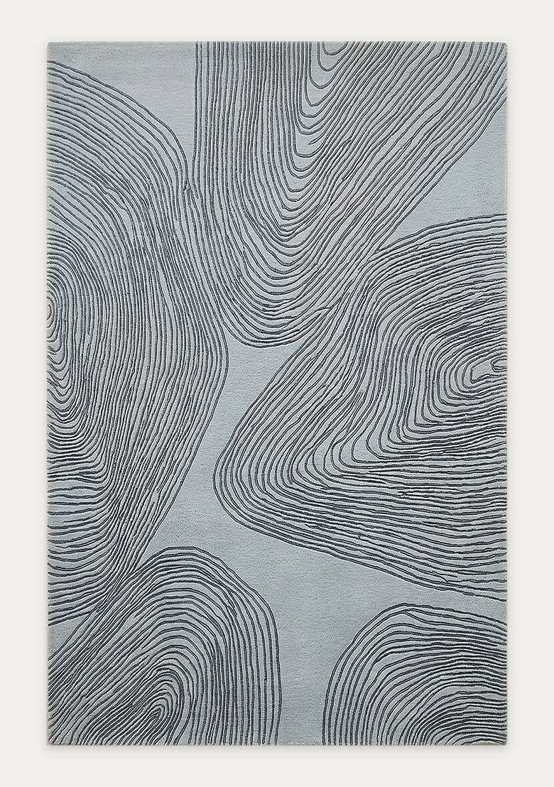 100% Wool Handmade Mist Grey Rug | Contemporary Swirls Carpet With Cotton Backing For Living Room - Indya