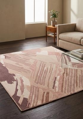 Saffron Rugs Hand-Tufted 100% Wool Area Rug | Mauve Square Rug | Cotton Backing | Contemporary Camouflage Home Decor Carpet for Living Room Bedroom